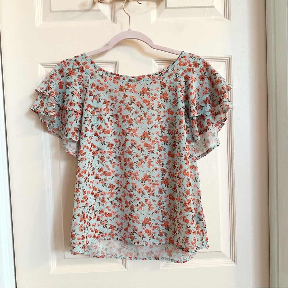 Green and orange floral fluttery top